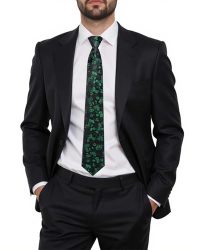 Image of Hi-Tie Zipper Green and Black Floral Ties for Men Adjustable Pre-Tied Necktie Lapel Pin Pocket Square Cufflinks Set