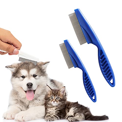 Dog Comb 2 Pack, 2026 New Professional Pet Eye Comb and Grooming Comb Set, Stainless Steel Fine Tooth Tear Stain Remover for Cats and Dogs, Pet Comb for Tangles Knots Loose Fur (Blue)