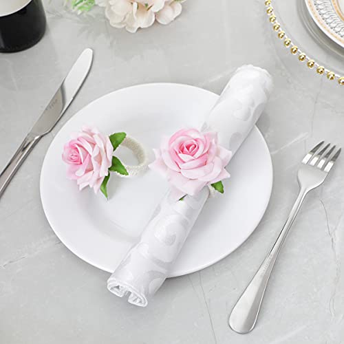 Lusiyu Napkin Rings Set Of 4-Artificial Rose Flower Napkin Rings-Napkin Holders Buckles For Farmhouse,Anniversary,Wedding, Thanksgiving, Table Decor (Pink) #TOP4