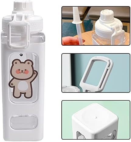 700ml Water Bottle with Straw,Cute Sports Water Bottle with Sticker,Kawaii Drinking Bottle,Large Capacity Reusable Leak Proof Sports Drink Bottle for School Office Outdoor Sports Kids Girls Boys,White