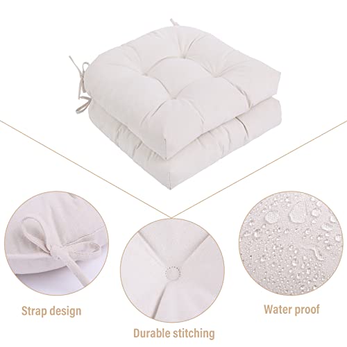 Tiita 19"X19" Patio Chair Pads Cushions, Outdoor/Indoor Seat Cushion With Ties, Waterproof Wicker Seat Chair Cushion, Square Floor Pillows Pad For All-Weather Dinettes/Antique Porch Swings (Beige) #TOP2