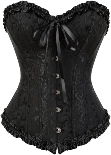 Image of MIPPO Women's Corsets Lace Up Boned Overbust Corset Bustier Lingerie Satin Floral Bustier Bodyshaper Top
