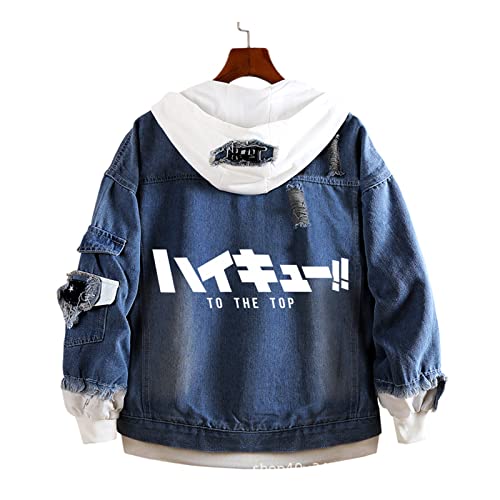 ZOSUO Veste en Jean Outwear Dessin Anime Haikyuu!! Karasuno High School Manches Longues Sweat À Capuche Sweatshirt À Capuche pour Hommes & Adolescentes,Bleu,S Cover