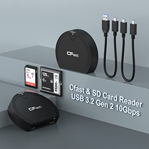 CFast Card Reader, USB 3.2 Gen 2 USB C CFast 2.0 Reader, SD Card Reader, Portable CFast Memory Card Adapter 10Gbps and Thunderbolt 3 Port for SanDisk, Lexar, Transcend and Sony Card Readers