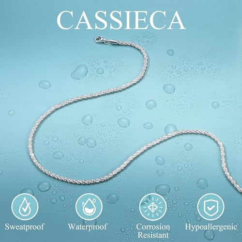 CASSIECA 2 Stück Silber Halskette Layered Sterling Silber Stapelbare Kette Glänzende Diamantschliff Popcorn-Kette für Frauen Mädchen