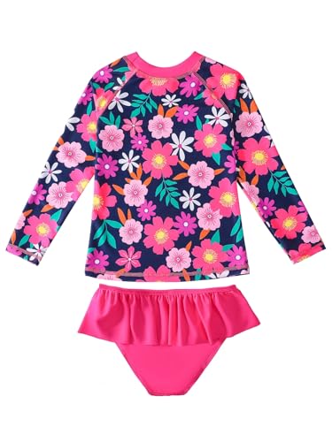 Image of HILEELANG Toddler & Little Girls' Long Sleeve Rash Guard Swimwear Set - UV Protection, 2-Piece Design, Fun Prints, 2-9 Years