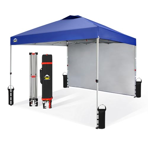 CROWN SHADES 10x10 Pop Up Canopy with 1 Side Wall - Beach Tent wi...