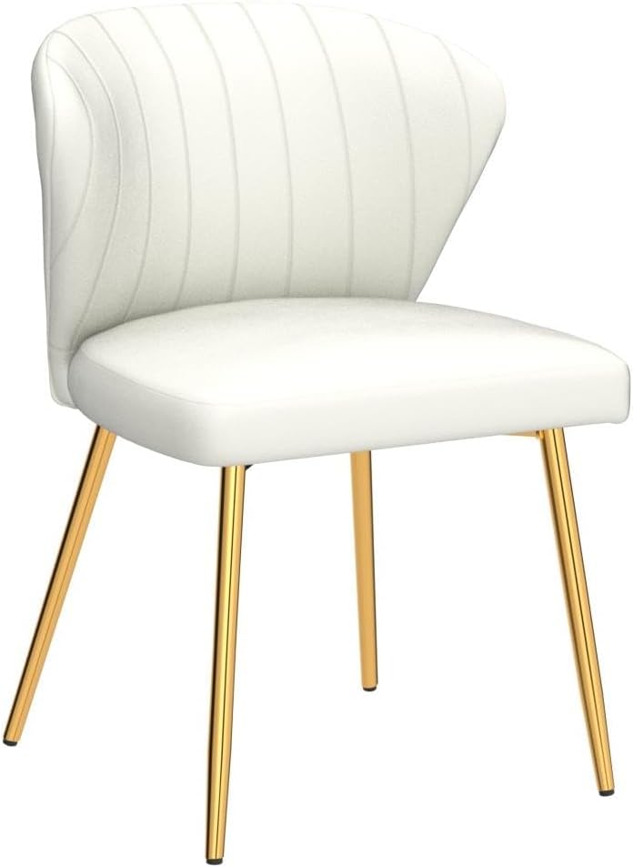 Nrizc Velvet Dining Chairs Set of 2, Modern Dining Chair with Golden Metal Legs, White Upholstered Dining Side Chairs for Dining Room, Kitchen, Living Room