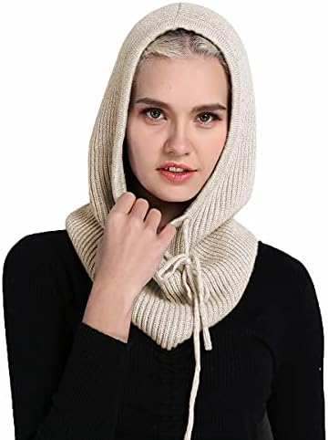 Facecozy Women Balaclava Winter Autumn Knit Beanie Hats for Women Warm Outdoor Ski Cap (Light Beige)
