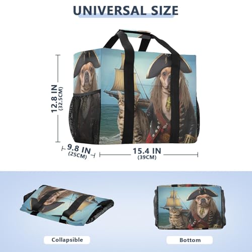 YETTASBIN Pirate Cat Dog Large Foldable Travel Tote Bag, Lightweight Waterproof Swim Pool Bag with Handles & Pocket for Beach Outdoor, Reusable Grocery Bag for Kitchen, Shopping3
