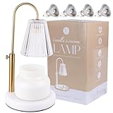 Flameless Candle Warmer Lamp for Jar Candles Large & Small – Dimmable Lamp Candle Warmer Electric with Large Marble Base & Adjustable Height – Candle Melter with Timer and 4 Halogen Light Bulbs