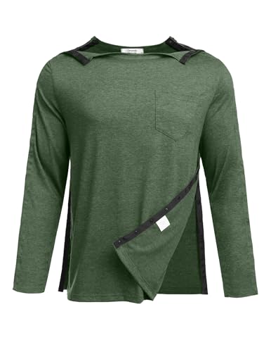 Deyeek Men's Adaptive Surgical Shirt, Post Surgery Recovery, Army Green, 3XL