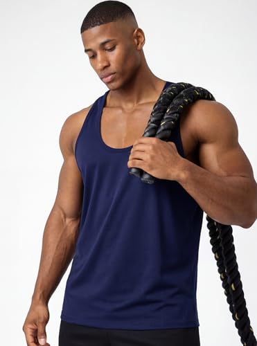 Herren Sport Tanktop Muskelshirt Atmungsaktiv Schnelltrocknend Gym Fitness Ärmellos Shirt Bodybuilding Training Laufshirt Slim Fit Racerback Marineblau M