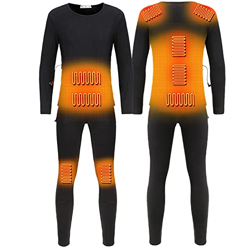 Samnuerly Heated Underwear Set Winter Clothing Thermal Top + Pant for 9 Carbon Fiber Heating Elements, Machine Washable, for Indoors, Outdoors (Black XL) (Black M)