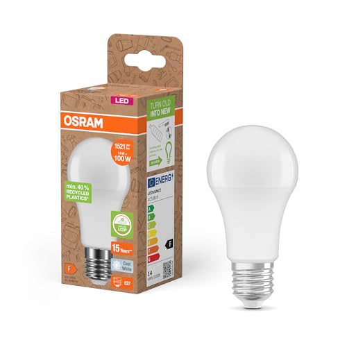 Osram LED STAR CLASSIC A 100 FR LED-Lampe, E27, klassische Kolbenform, weiß, 14W, 1521lm, 4000K, kaltweißes Licht, sehr geringer Energieverbrauch, mit recyceltem Kunststoff, 6 - Pack