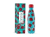 IDRINK® - Bouteille thermique révolutionnaire, bouteille en acier inoxydable à 2 parois PRIX DE FIN DE SÉRIE, 500 ML TATTOO ROSES