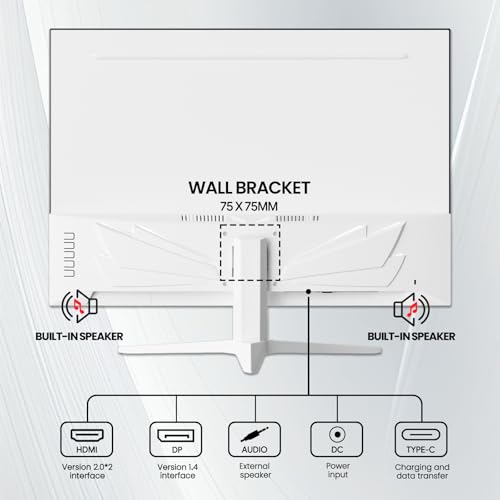 Image of CRUA 28 Inch White Monitor, 4K UHD+ 3840x2560 IPS 60Hz Computer Monitors, 15:10 Aspect Ratio, 120% sRGB 10-Bit Color, Support FreeSync, Built-in Speakers, USB Type-C, HDMI 2.0 & DP 1.4, Wall Mountable