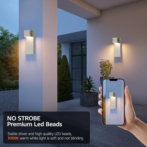Aoceley 2 Pack 13" Modern Outdoor Led Wall Light,16W 3000K 1200Lumen Porch & Patio Hardwired Wall Mount Wall Sconces,Exterior IP65 Waterproof Aluminum Wall Lamp for Front Door Garage Garden(Nickel) by Aoceley - Image 6