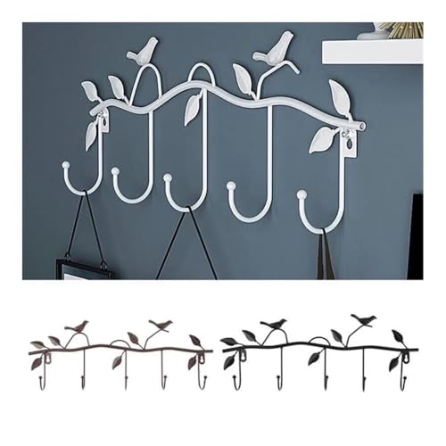 Artesanías de hierro en un elegante perchero de pared blanco 4