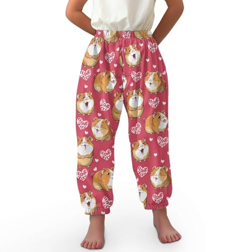 BYCHECAR Guinea Pig Heart Little Girls Yoga Trousers Beach Pants Casual Loose Harem Pants Kids Long Bloomers Baggy Activewear Sweatpants XL Size
