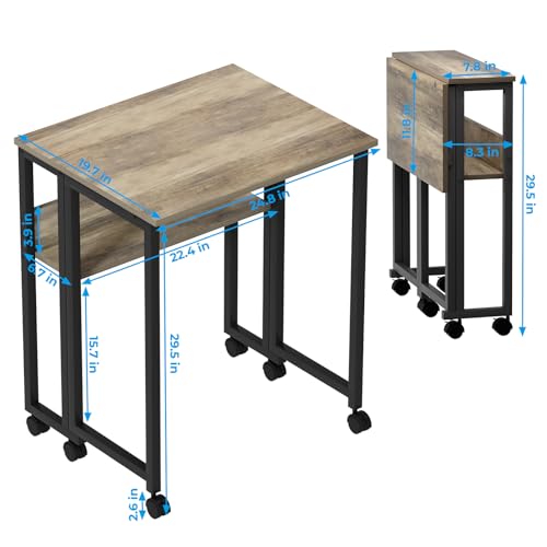 GreenForest Folding Desk Small Rolling Desk with Storage Shelf,24.8 inch Foldable Computer Desk with Wheels for Small Space,Easy Assembly,Grey Wash