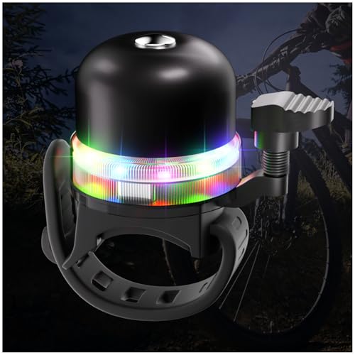 Bike Bell Bicycle Bell with RGB Lights: Crisp Loud Melodious Sound, Mini Bicycle Bell for Kids Adults Bike Horn for Road, Bike Accessories