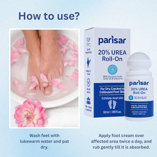 Image of Parisar Foot Roll On 50ml (Pack of 2) - 20% Urea Foot Cream for Dry & Cracked Feet with 2% Lactic Acid, Olive Oil & Vitamin E | Crack Heel Repair Cream | Urea Foot Roll On for Dead Skin Removal
