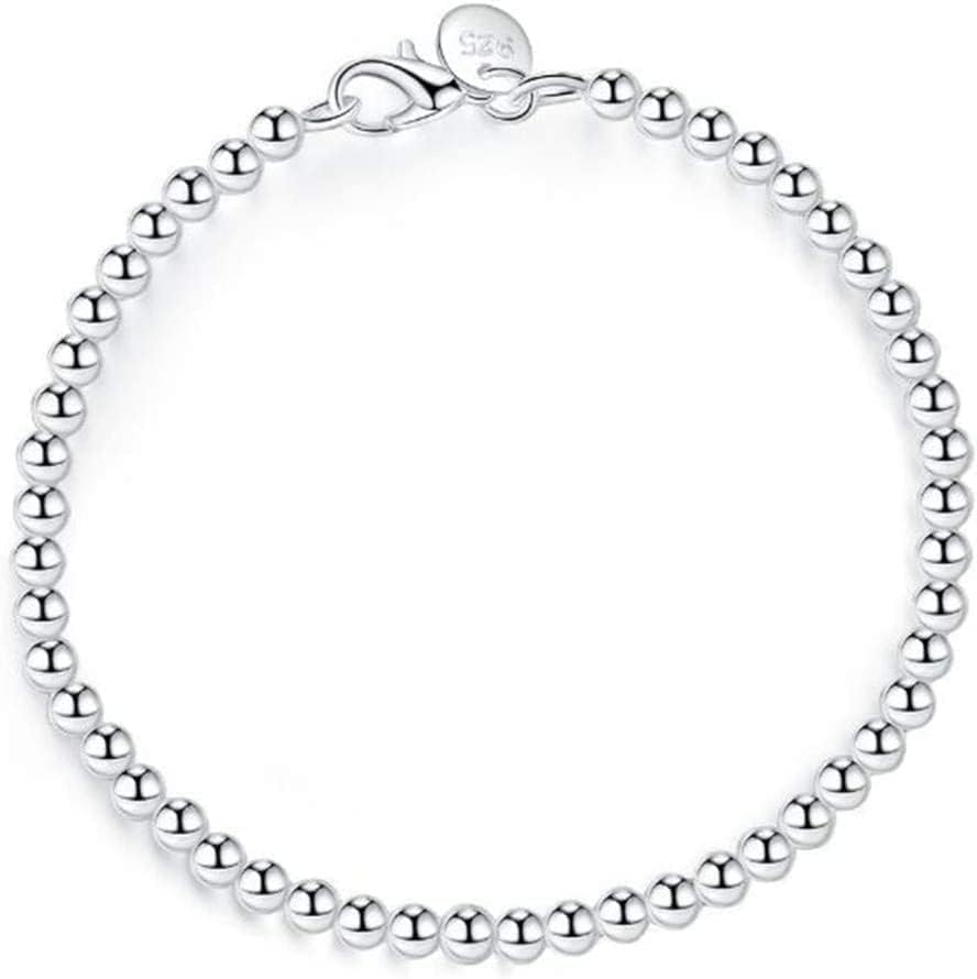 Ladies Silver Bracelet,Charm Lady 925 Sterling Silver Retro Bracelet Fashion 4Mm Round Bead Jewelry Personality Silver Bracelet Elegant Atmosphere Comfortable Simple Casual Christmas Engagement Bir