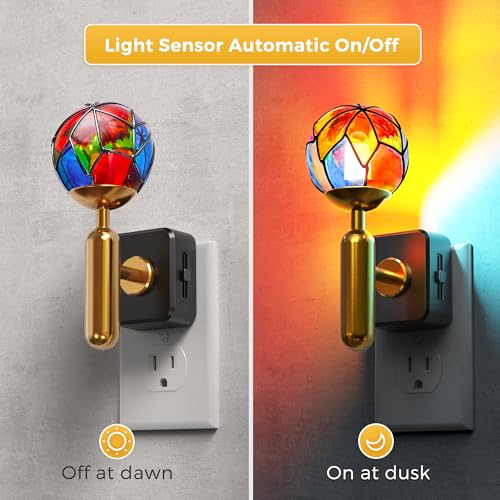 Image of L LOHAS LED Night Light Plug in with Stepless Dimming, Vintage Stained Glass Nightlight with Dusk to Dawn Sensor, Aesthetics Plug in Night Lights for Home Decor