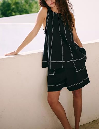 Majdan Womens 2 Piece Outfits Summer Shorts Set Sleeveless Tank Top and Shorts Matching Set with Pockets2