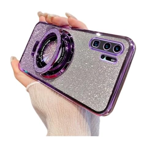 MEMAXELUS Case for Huawei P30 Pro Case Glitter Sparkly Diamond Luxury Plating Silicon TPU Soft Cover Camera Protector with Magnetic Ring Stand Holder Cover for Huawei P30 Pro, Shiny Purple Cover
