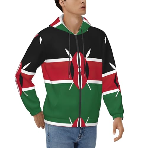 Sweat à capuche imprimé drapeau du Kenya avec fermeture éclair intégrale