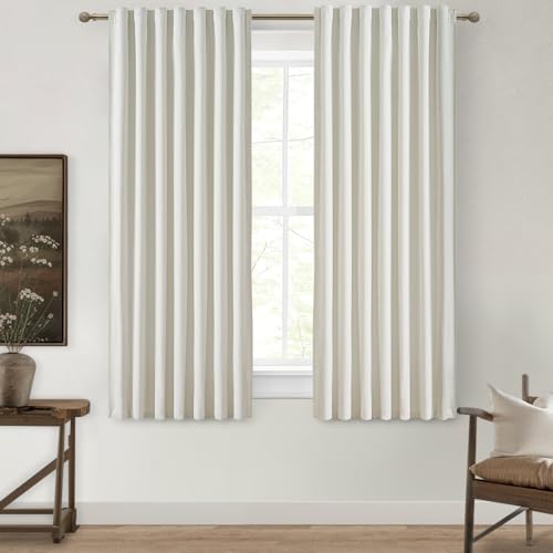 Beige White Room Darkening Curtains 72 Inches Long 2 Panels