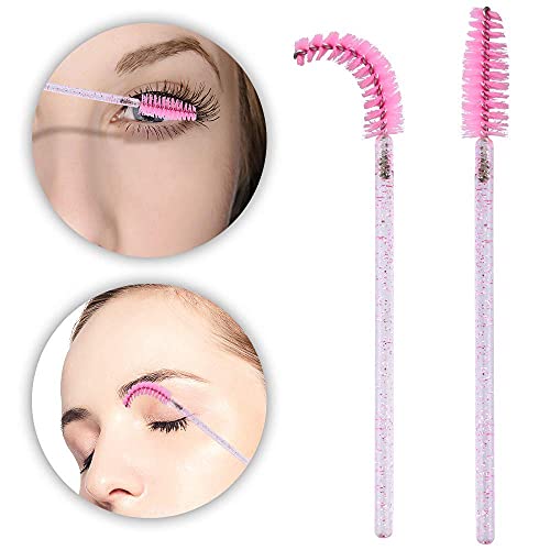 Image of G2PLUS 500PCS Crystal Eyelash Mascara Brushes Wands Applicator Makeup Kits Mascara Wands Lash Spoolies for Eyelash Extensions and Eyebrow Brush (Pink)