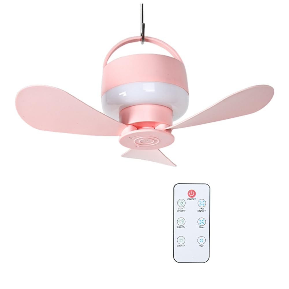 Aundhegrtt Portable Rechargeable 2-In-1 Camping Fan with LED Light Battery Powered Fan Remote Control for Tent, Travel, BBQ B