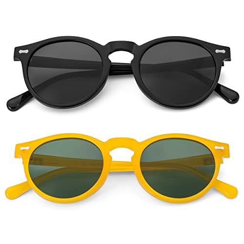 Image of Gleyemor Vintage Polarized Sunglasses for Men Round Sunglasses UV400 Protection Retro Hand-crafted Acetate Frame