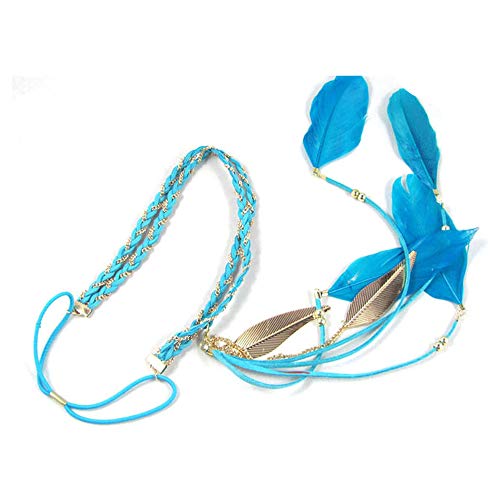Feather Headband Hippie Indian Boho Hair Bands Tassel Bohemian Halloween Hair Hoop Women Ladies Crown Hairband Party Decoration Headdress Cosplay Costume Headwear Headpiece Hair Accessories Blue #TOP4