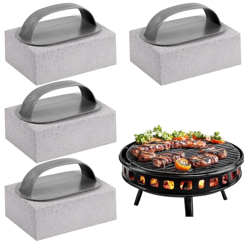 katmerio 4 Stück Bimsstein Reinigungsstein Grill, Bimsstein Backofen mit Griffe, BBQ Reinigungs Werkzeug, Wiederverwendbare Griddle Cleaning Kit für Handgeführte Pools Küche Badezimmer Spüle