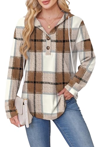 RUMIA Womens Tops V Neck Button Sweatshirt for Women Pullover Long Sleeve Shirts Fall Outfits 2025 Loose Fit S-3XL4