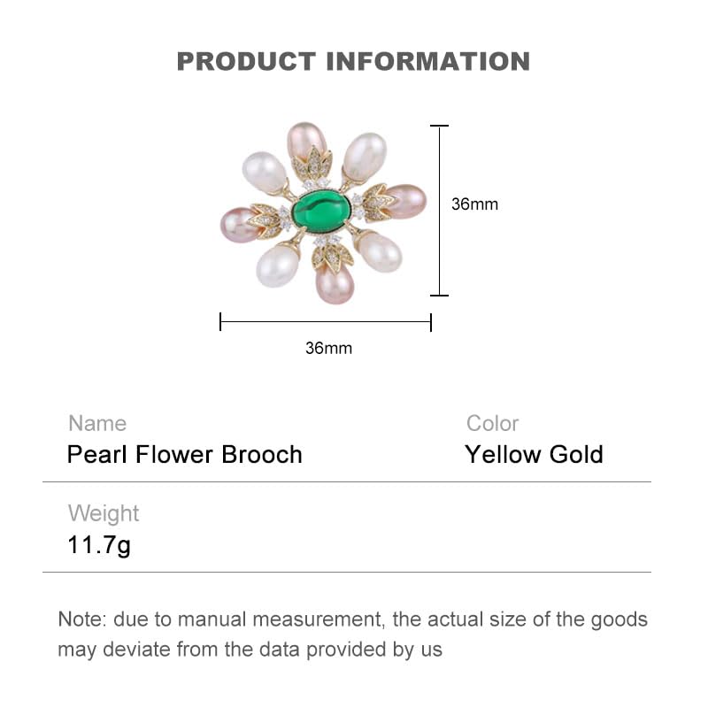 Image of 14K Gold Handcrafted Emerald Brooch with Moissanite and Freshwater Pearls - Vintage Style Floral Corsage, Fashion Coat Accessory Gift