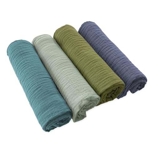 Image of SwaddleDesigns Cotton Muslin Swaddle Blankets for Baby Boy & Baby Girl, Set of 4, Neutral Receiving Blankets for Newborn, Baby Registry & Gift, 46x46 inches, Cascadia