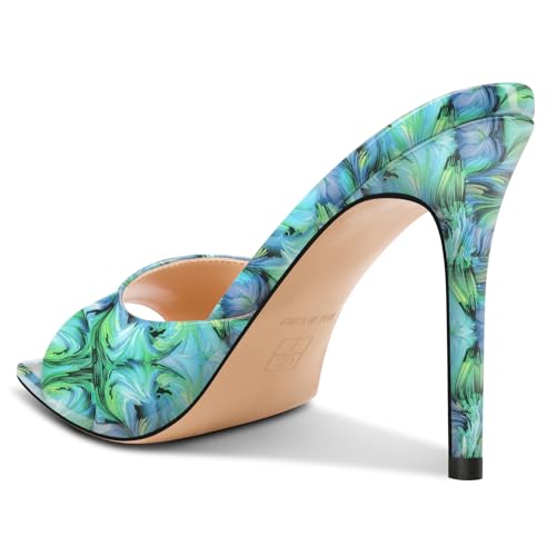 Image of TNYNFBEB Womens Stiletto High Peep Open Pointed Toe Sandals Mules Shoes Slip-on Slingback Office Party Dress Patent Leather Summer 3.9 Inches Heels