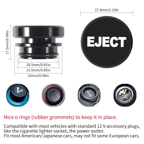 Image of Aokin Cigarette Lighter Cover, Aluminum Dustproof Car Cigarette Lighter Plug Parts Auto Accessories Fits Most Vehicles, Autos, Trucks, Boats Standard 12 Volt Power Source, Eject Black
