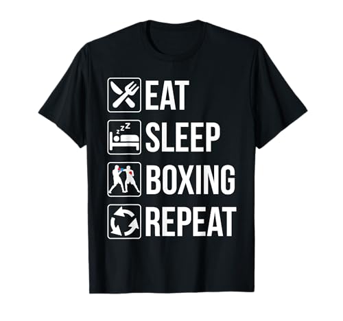 Divertente maglietta per pugili con scritta "Eat Sleep Boxing Repeat" Maglietta
