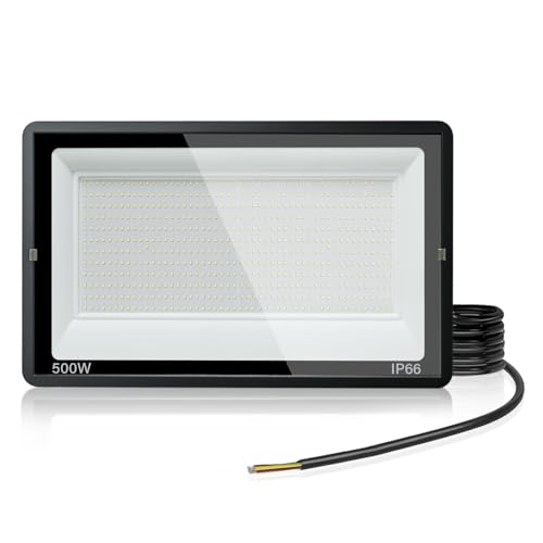 LED Floodlight Security Light,500W Outdoor Spotlight 50000LM Outdoor Flood Lights,IP66 Waterproof 6000k LED Spotlight for Garden,Garage,Square,Car Park,Construction Site ect(Cold white-1pcs,500W)