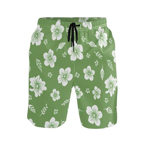 Flowers Floral Green Mens Swim Trunks Quick Dry Beach Shorts with Pocket S 23028802