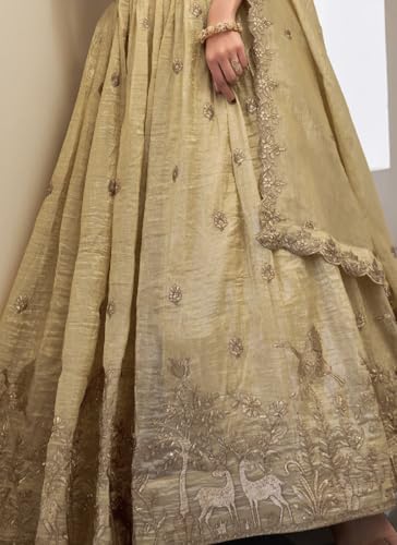 Image of JIHU CULTURE Beige Silk Thread Sequence Embroidery Work Semi-Sttiched Lehenga Choli Set For Women