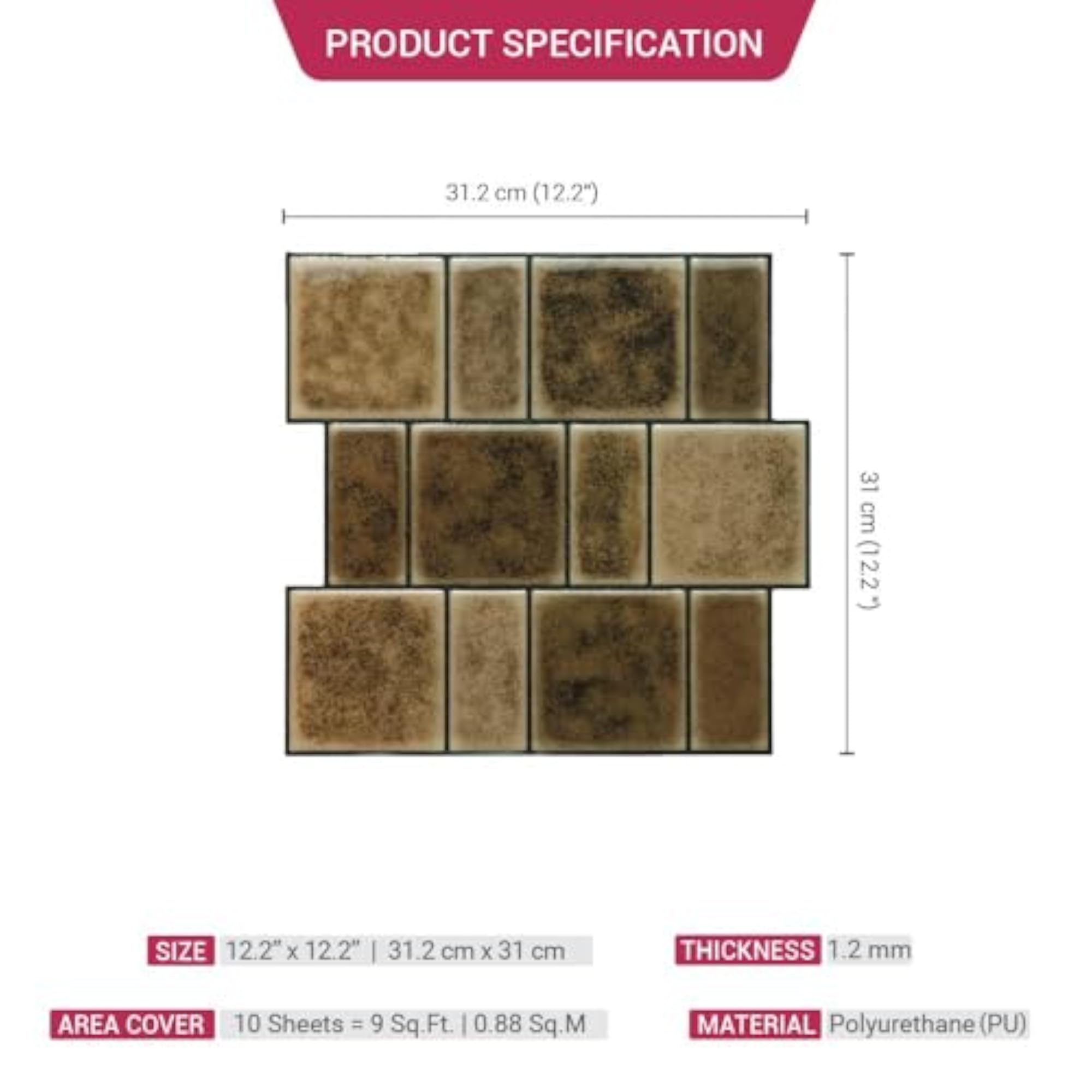 3D Brick Pattern Peel & Stick Tiles, Easy DIY Adhesive Backsplash