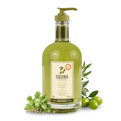 Fruits & Passion [Cucina] - Coriander & Olive Tree Hand Soap Kitchen Liquid Hand Soap Vegan Natural Moisturizing Hand Wash in Glass Hand Soap Dispenser (16.9 fl oz)