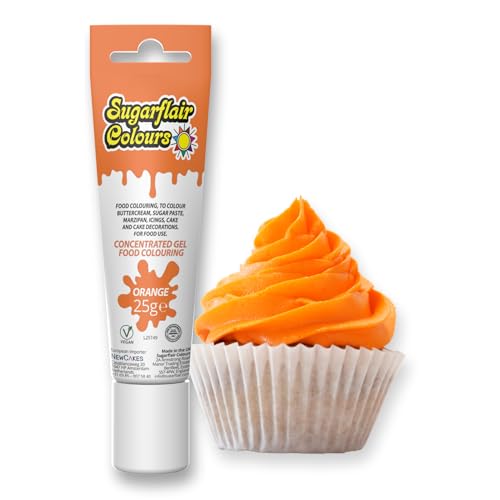 Sugarflair Essentials Orange Food Colouring Gel 25g - Concentrated Gel Food Dye for Cake Decorating Buttercream Fondant Royal Icing - Vegan Kosher Bake-Stable